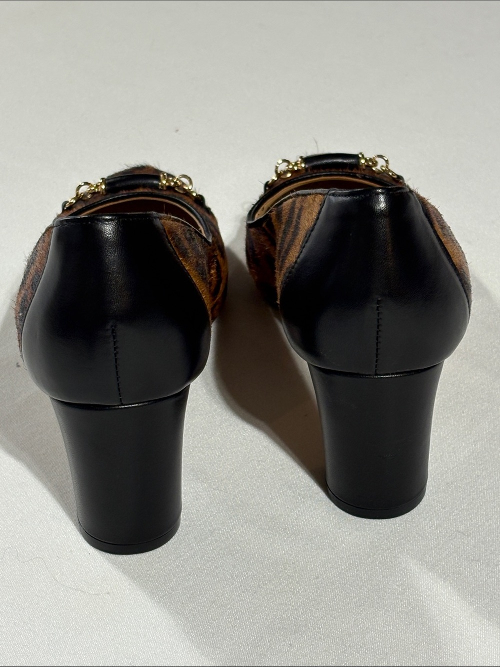 Talbots Calf Hair Leopard-Print Block Heel Pumps with Gold Accent NNT 9.5 - Picture 7 of 16